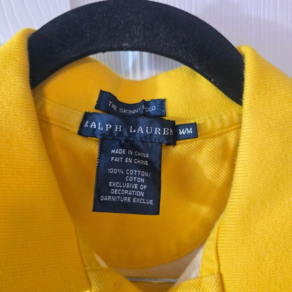 Ralph Lauren The Skinny Polo Yellow Equestrian Stirrup Print Shirt Womens M - Picture 2 of 8